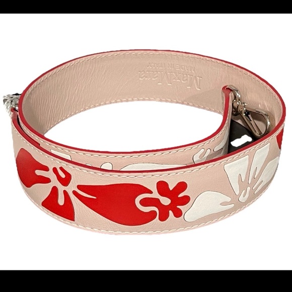 MaxMara Accessories - MAX MARA LEATHER BAG STRAP 30” NWT Red and White Floral Hibiscus Strap